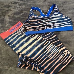 Nike Pro Dri Fit Capri Athletic Set Blue & Coral  Size M/L